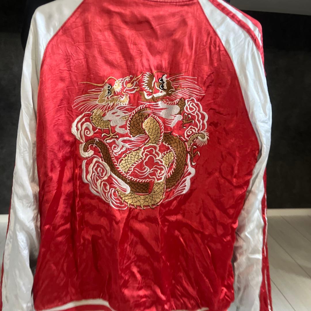 最終　空(ku USA) スカジャンネイビー✖️レッドリバーシブル　ベロア