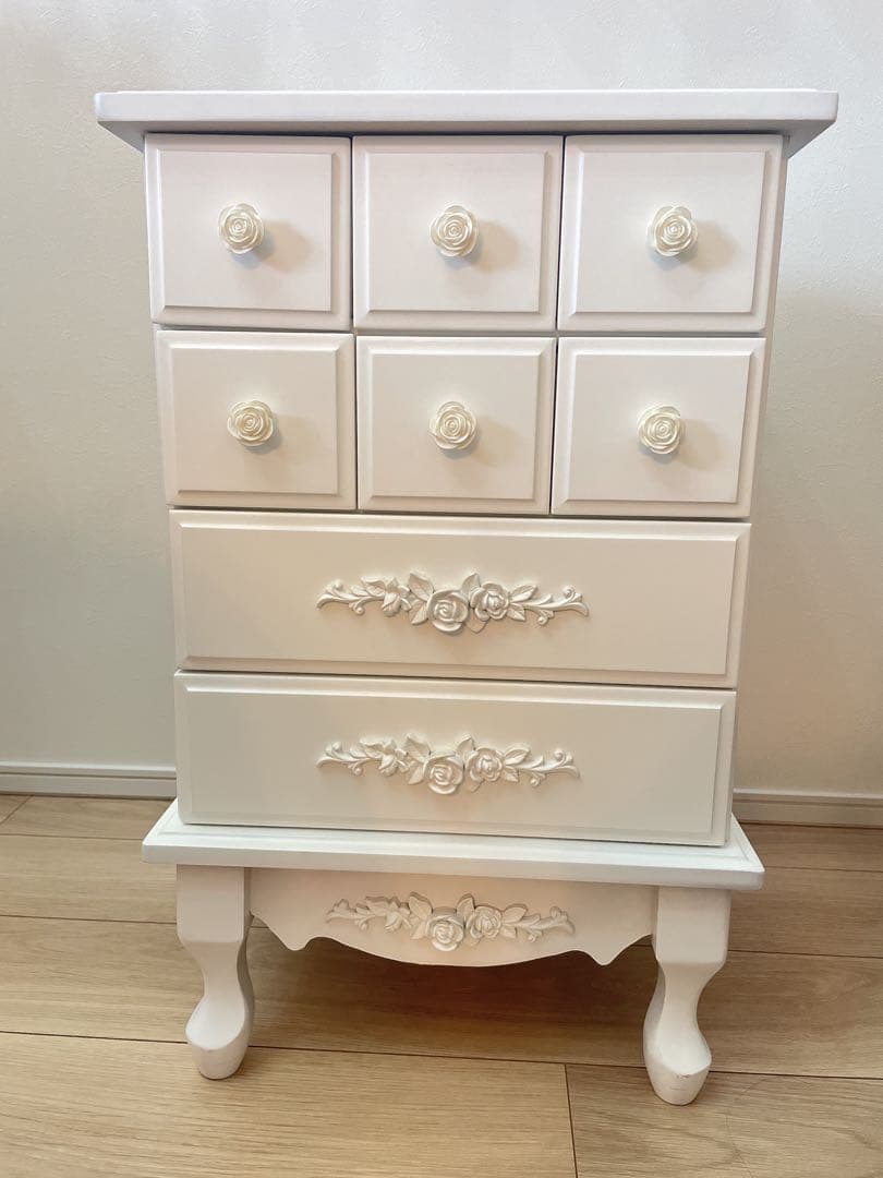 白家具★サイドテーブル★サイドチェスト★ナイトテーブル★薔薇飾り