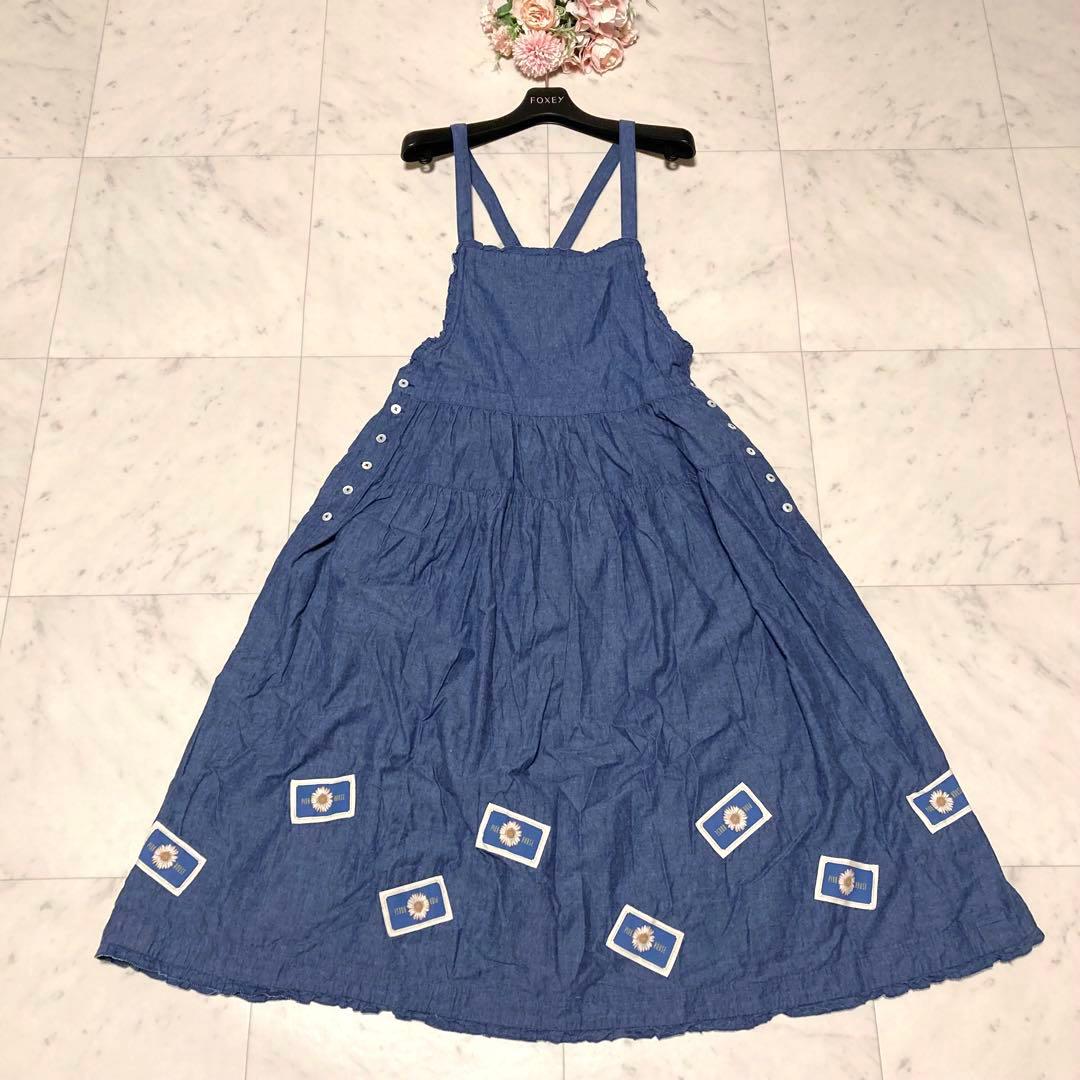 美品　ピンクハウス　24年　ひな菊ワッペン使いダンガリージャンパースカート