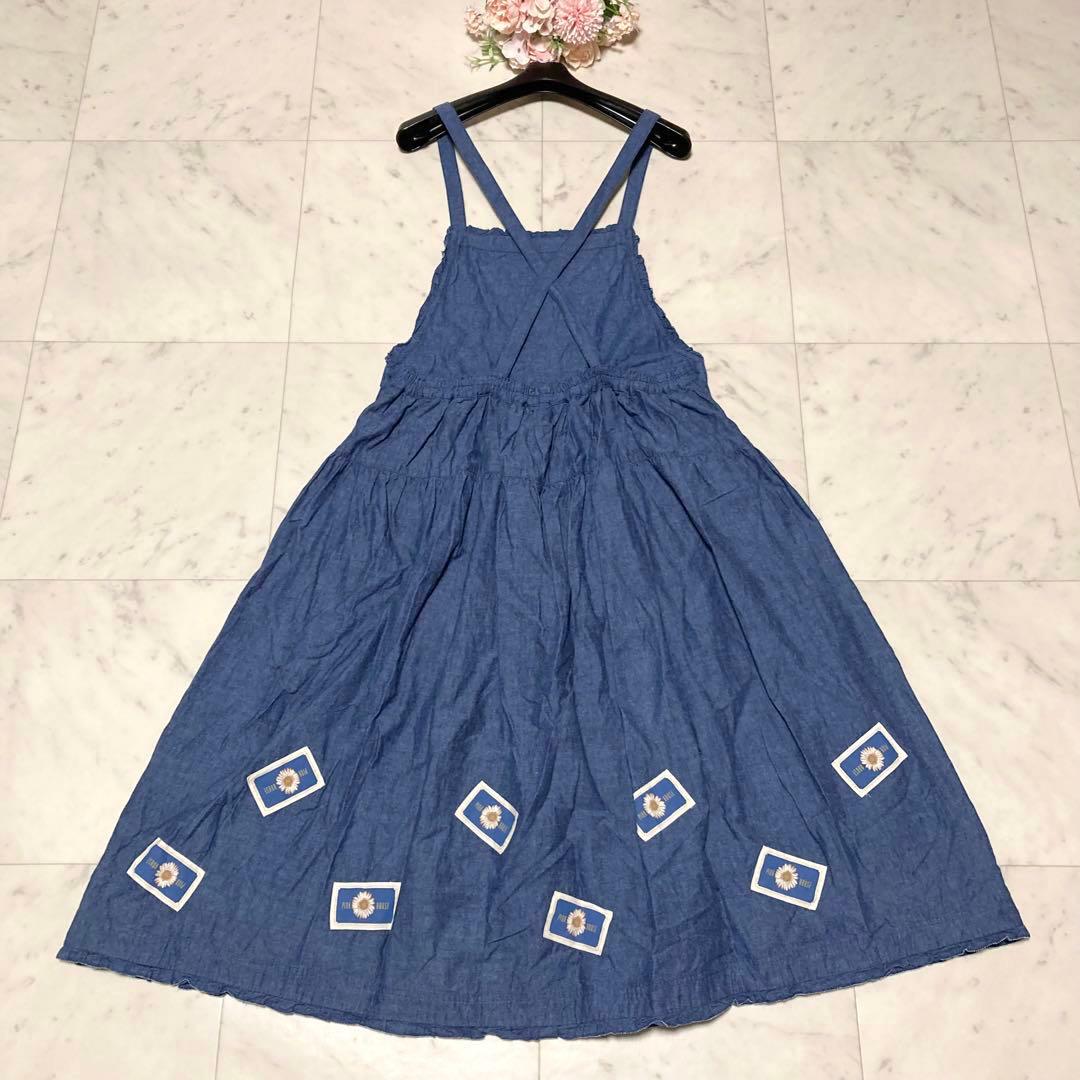 美品　ピンクハウス　24年　ひな菊ワッペン使いダンガリージャンパースカート