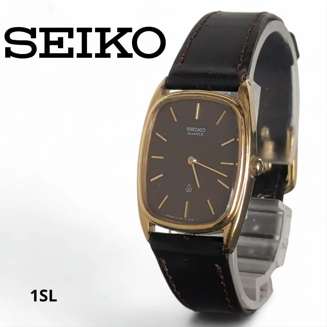 【稼働品・電池交換済】セイコー シャリオ レクタンギュラー 金ベゼル
