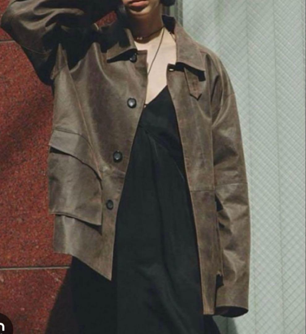 【MIESROHE】フェイクレザーカバーオールジャケット