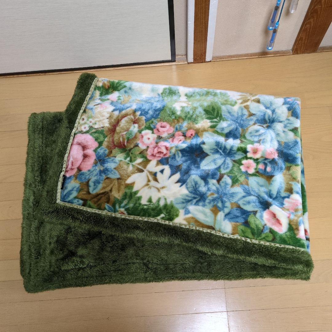 Sanderson フリース毛布 花柄 緑色　1350×1950　2枚セット