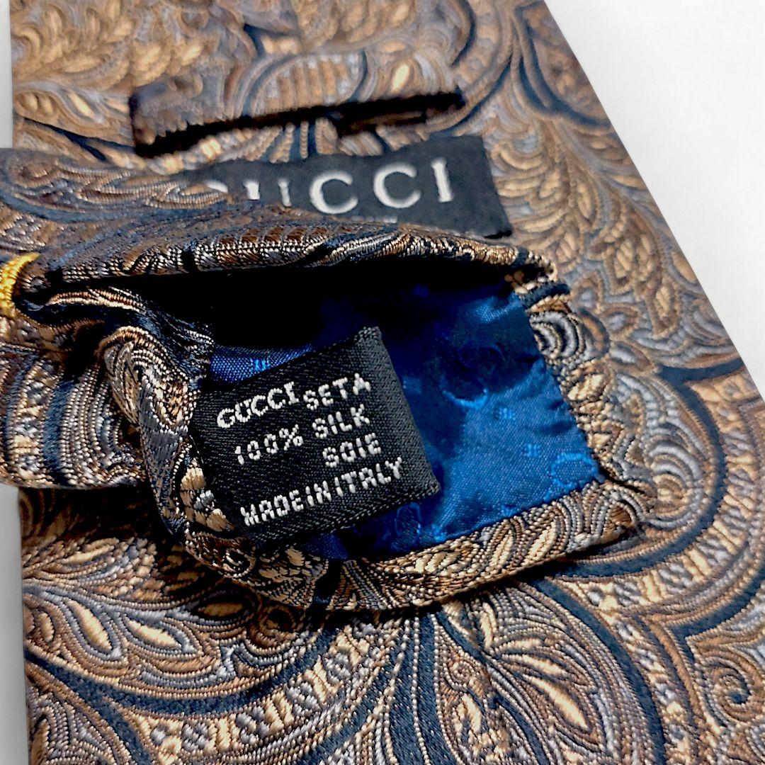 ✨美品✨GUCCI　グッチ　ネクタイ　ペイズリー柄　ブロンズ　ジャガード　シルク