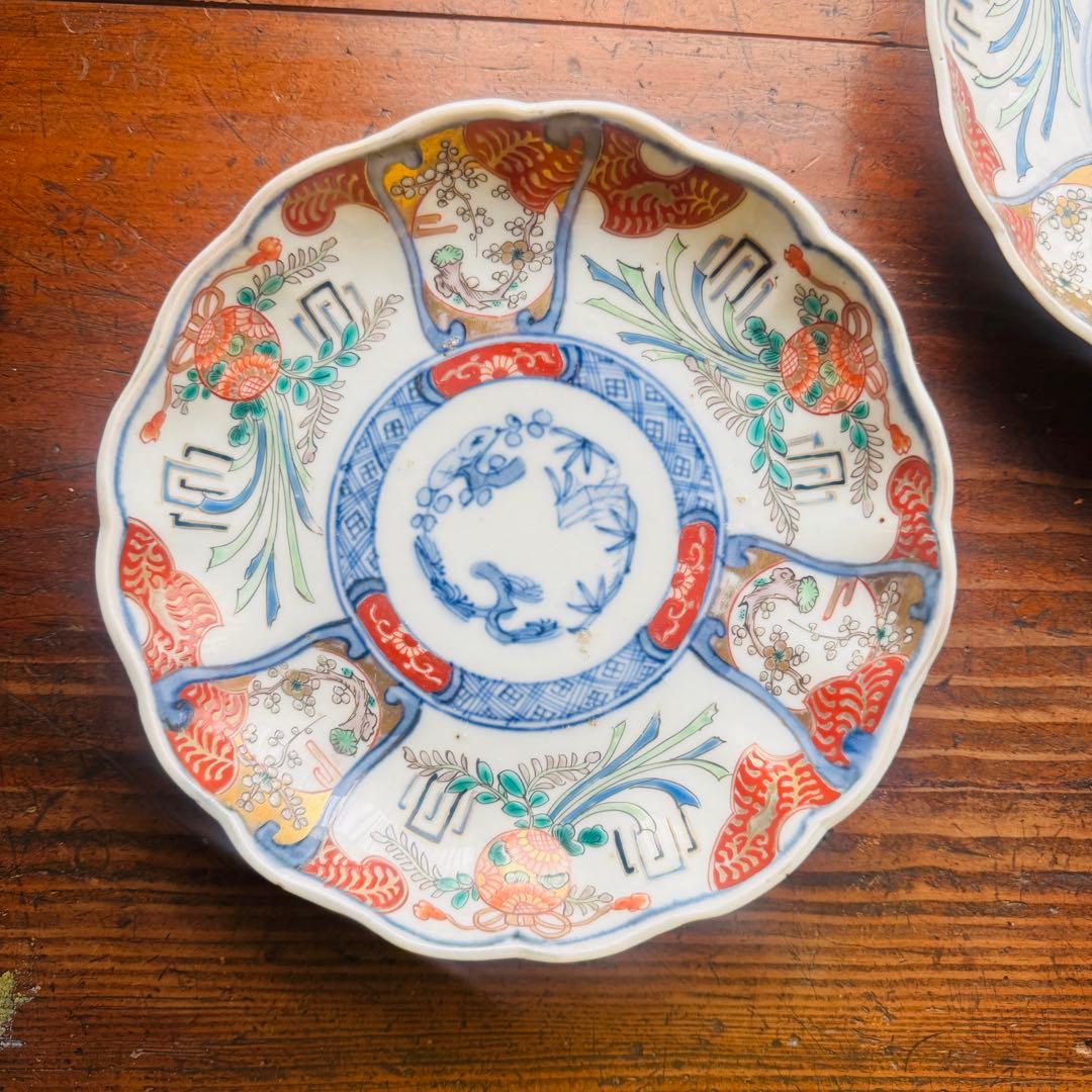 みゆ様　ご確認用　２枚　骨董皿　伊万里　アンティーク皿　金彩色絵草化文一枚 和食