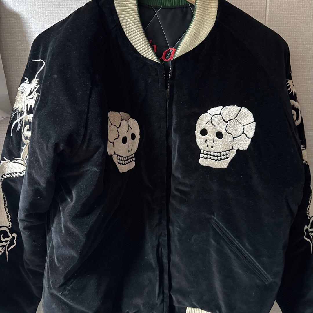 テーラー東洋50sスカル蛇刺繍 別珍　黒 スカジャン　レア　希少サイズ