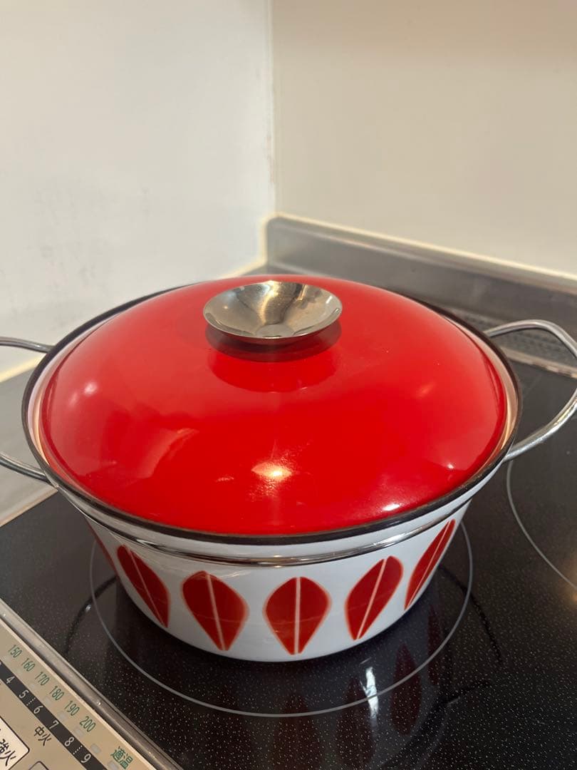 キャサリンホルム ホーロー鍋 赤と白の葉模様