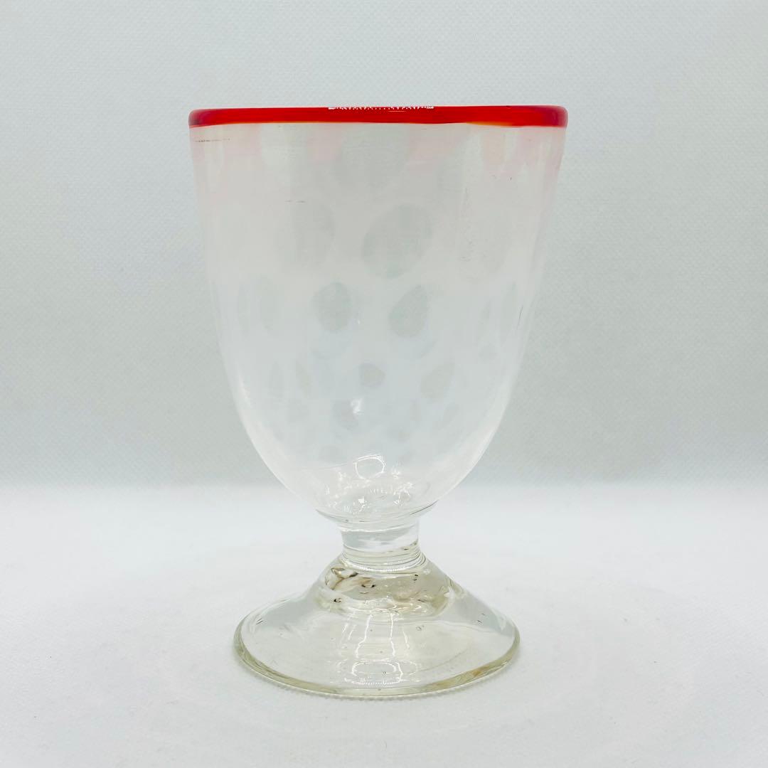 大正浪漫　赤縁 水玉紋 氷コップ　手吹きガラス　アンティーク　和ガラス　希少