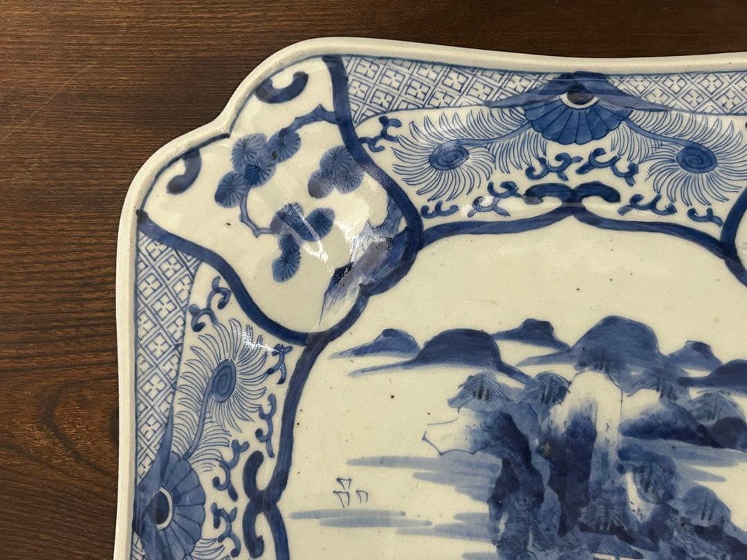 古伊万里　染付山水文角皿　江戸後期