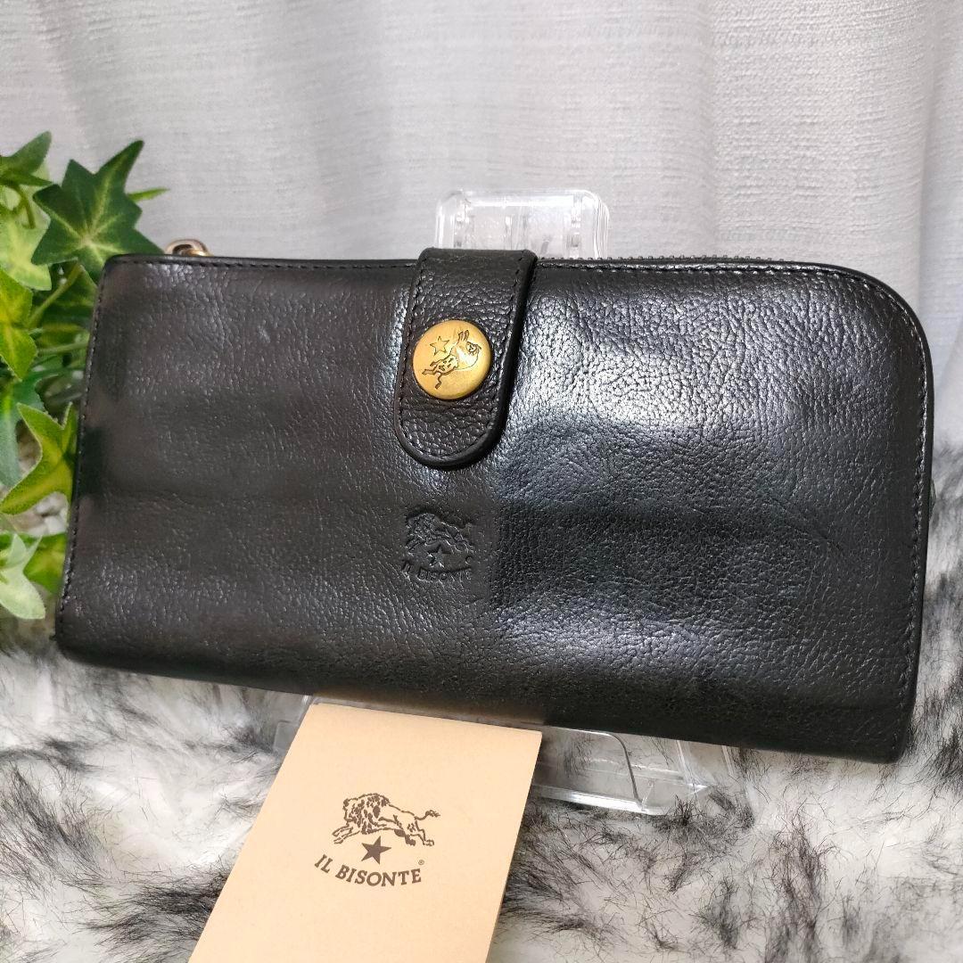イルビゾンテ 長財布 ブラック L字ファスナー IL BISONTE 財布 黒革