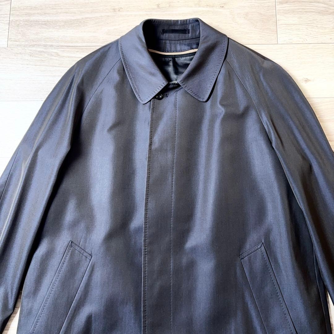 Aquascutum 玉虫 ステンカラーコート バルマカーン シルク混 ライナー