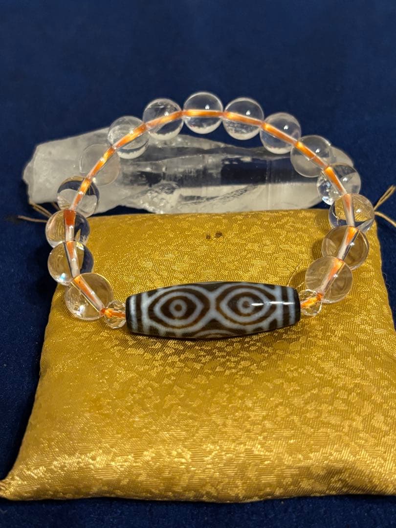 【天珠の王様】龍眼天珠ブレスレット 10mm水晶【広島・河内神社 御神水浄化済】