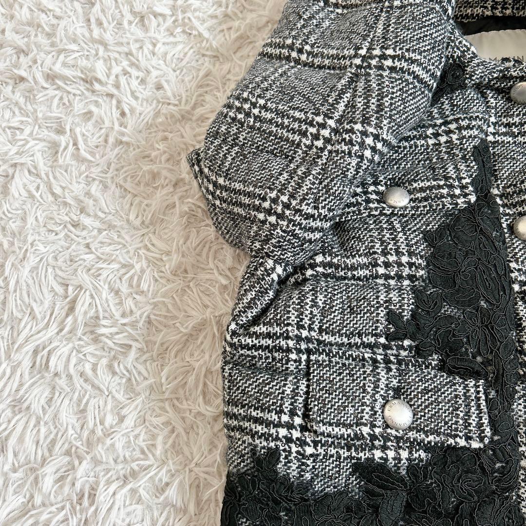 美品⁂エルマンノフィレンツェ⁂ショートコート　グレンチェック　レース　ロゴボタン
