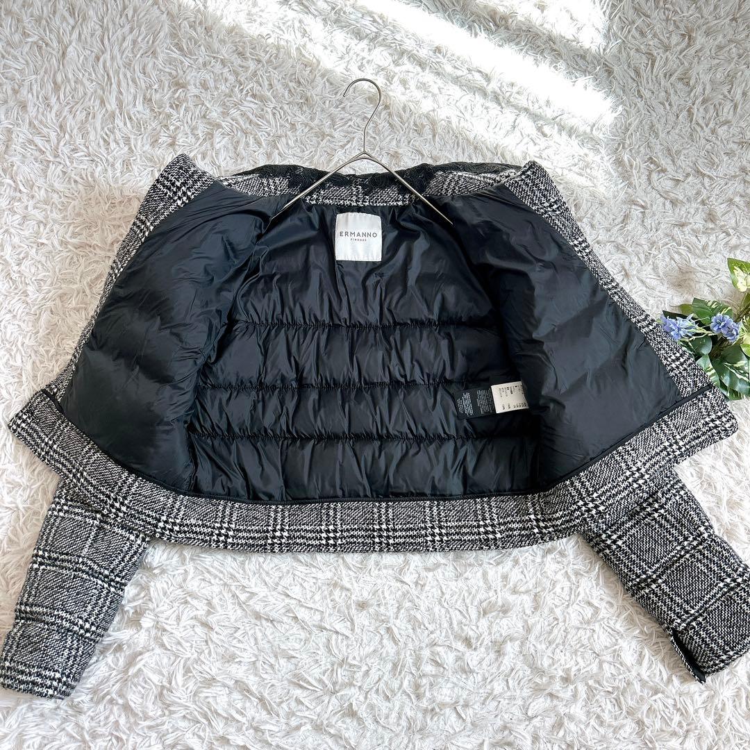 美品⁂エルマンノフィレンツェ⁂ショートコート　グレンチェック　レース　ロゴボタン