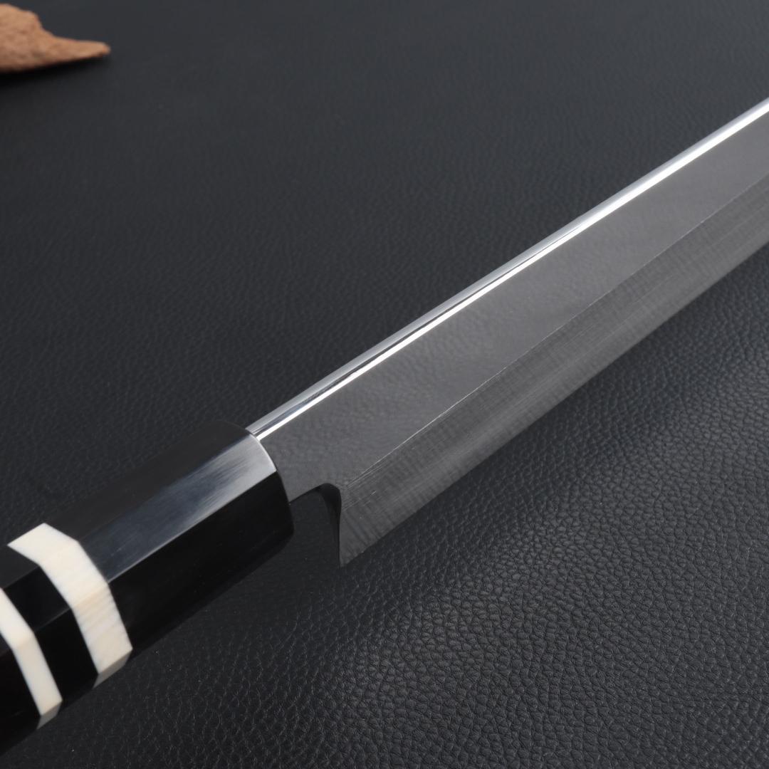 8311先丸包丁 尺一 鏡面仕上げ 刃は究極の切れ味 黒檀黒水牛角白三本巻八角柄