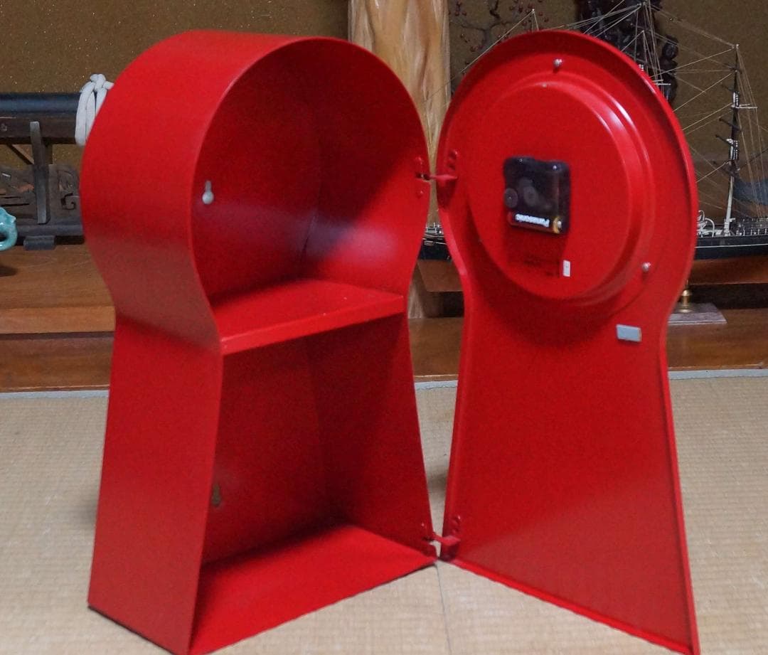 ★レア廃盤★北欧IKEA PS 1995★鍵穴型掛時計 置時計 収納付き赤レッド