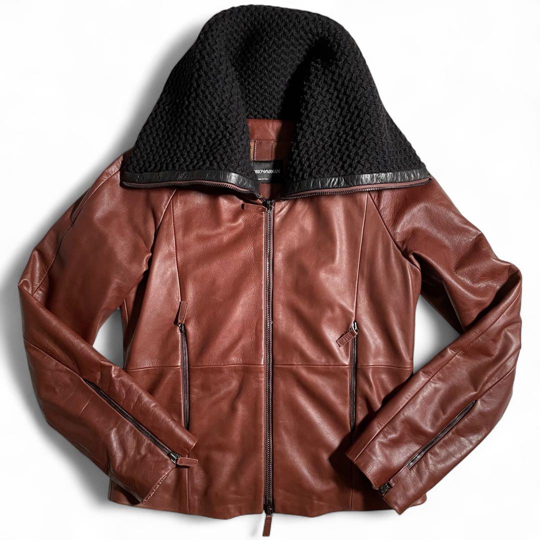 エンポリオアルマーニ レザージャケット ライダース ハイネック