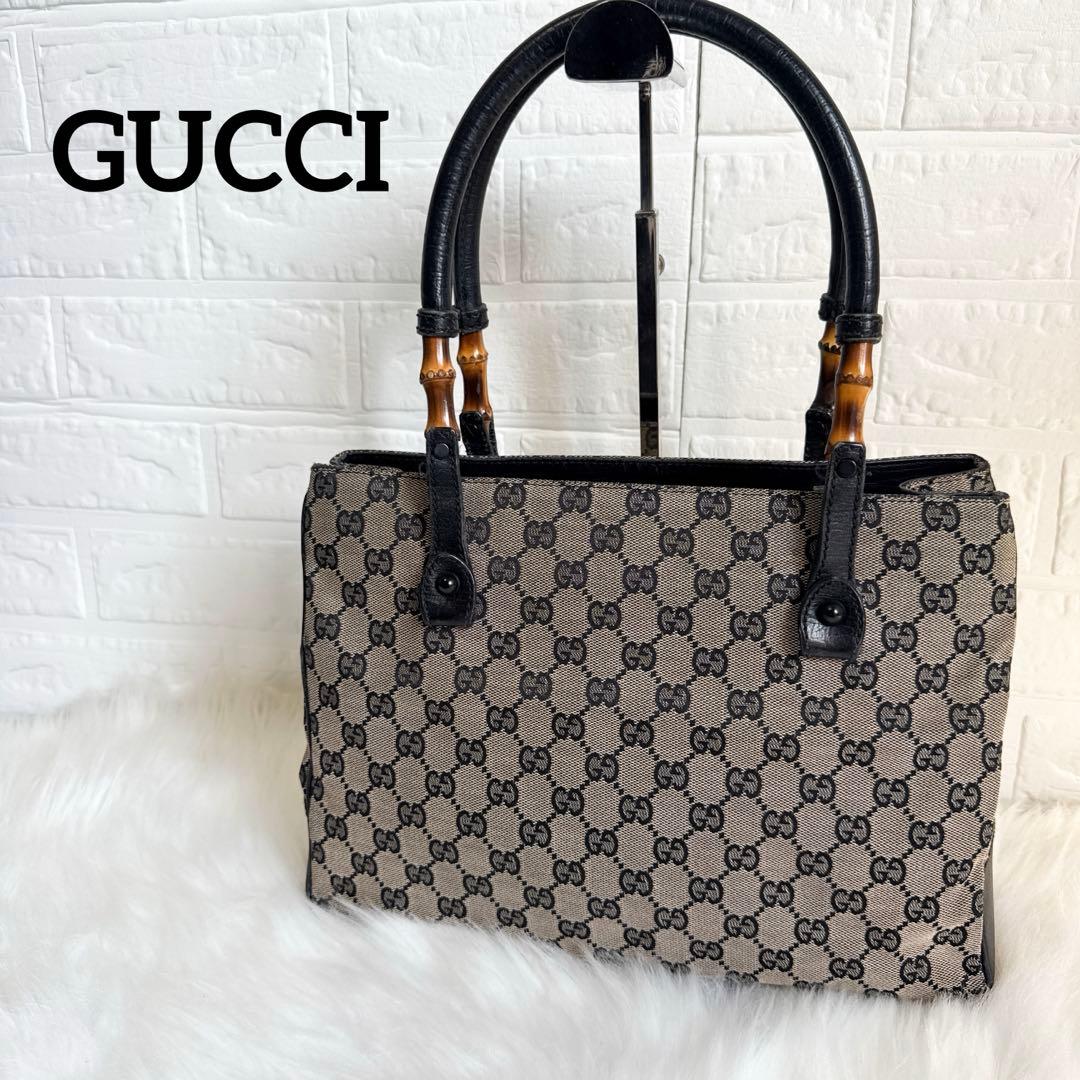 GUCCI バンブートートバッグ GG CANVAS キャンバス ブラック