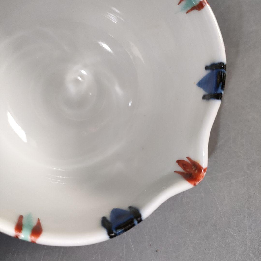 A1294-1/松谷窯/叶松谷/着彩兎草形口鉢5客/共箱/向付/銘々皿/懐石道具