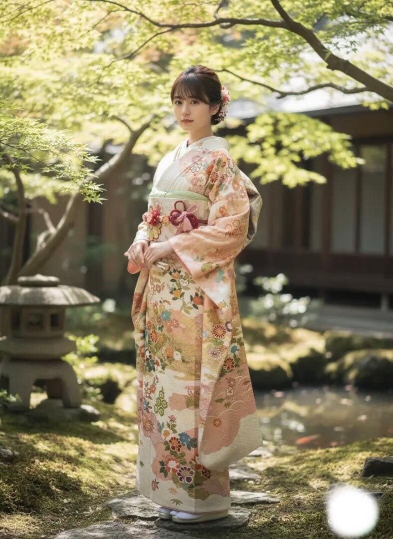 吉澤友禅 ピンク地 古典柄 金駒刺繍 振袖 袋帯フルセット