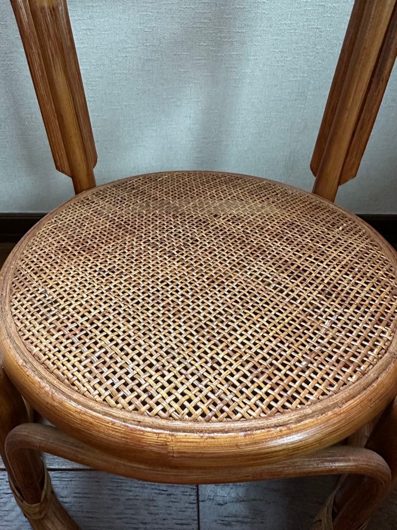 ヴィンテージ ラタン丸型ガラステーブル サイドテーブル 昭和レトロ