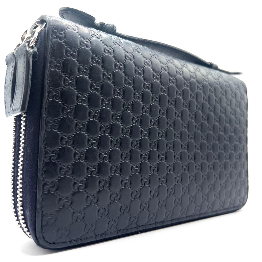 極美品✨グッチ マイクロシマ オーガナイザー ダブルファスナー レザー ネイビー