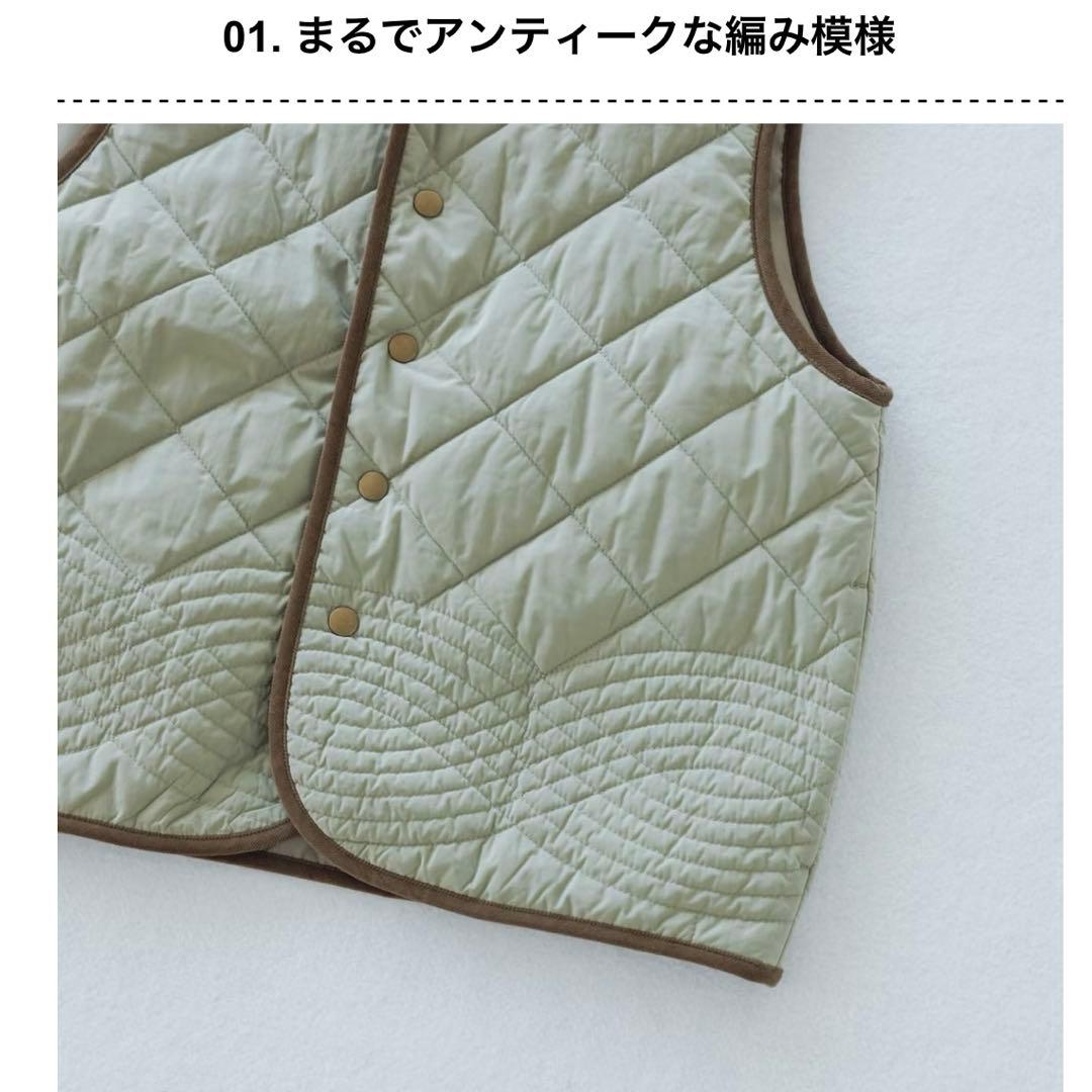 【北欧、暮らしの道具店】キルティングベスト よしいちひろさんコラボ　ライトカーキ