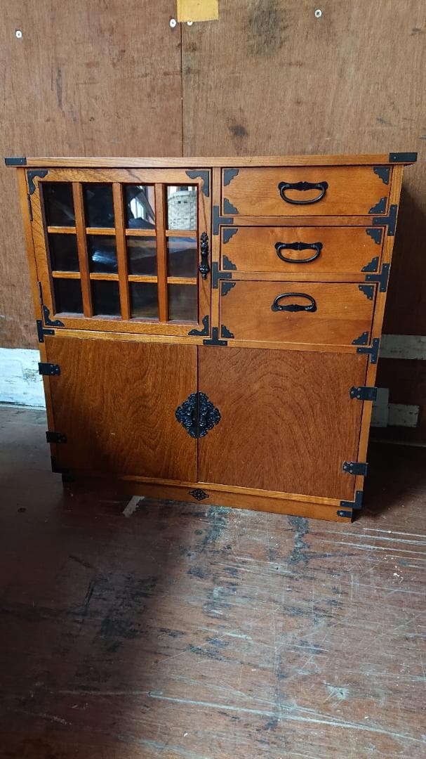 レトロ 収納棚 金庫付き 隠し錠あり