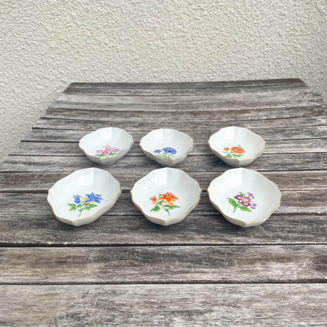 マイセン 手描き　菱形　小皿　一つの花　６個セット