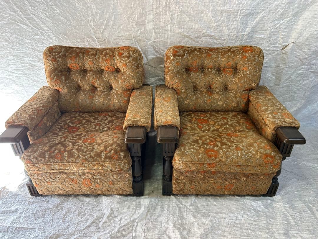 アサヒ木工　アンティーク金華山1Pソファ　昭和レトロ