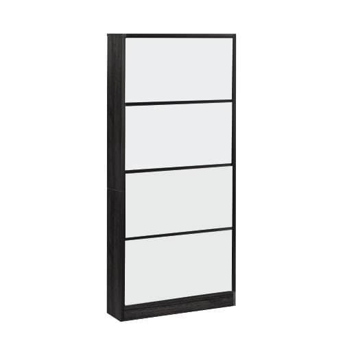 【鏡タイプ】下駄箱4段 シューズラック 玄関収納 スリムタイプ 靴収納ラック 黒