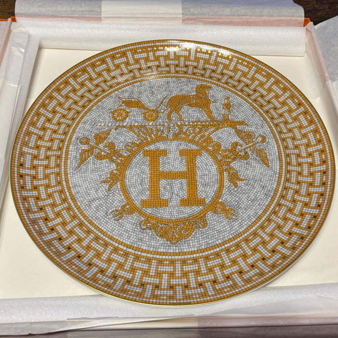 ロゴ布袋つき HERMES エルメス タルトプラッター モザイク24 ゴールド