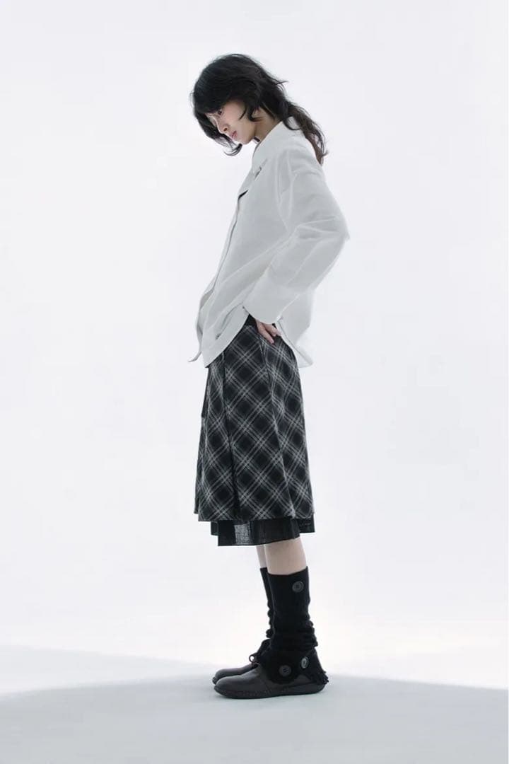 HUGYOURSKIN 新作Check Pleated Midi Skirt