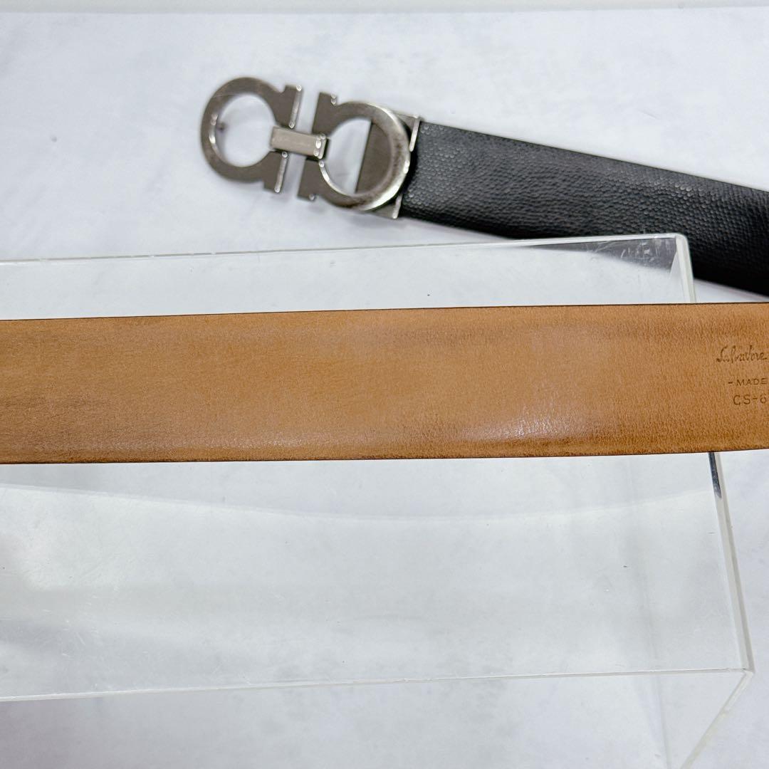エイジング良好 Ferragamo ダブルガンチーニ ベルト シボ革ガンメタ