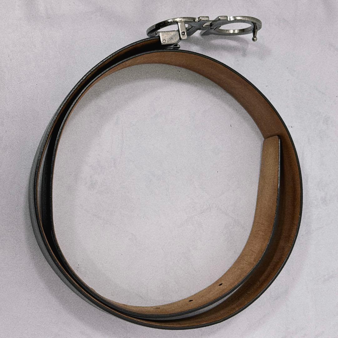 エイジング良好 Ferragamo ダブルガンチーニ ベルト シボ革ガンメタ