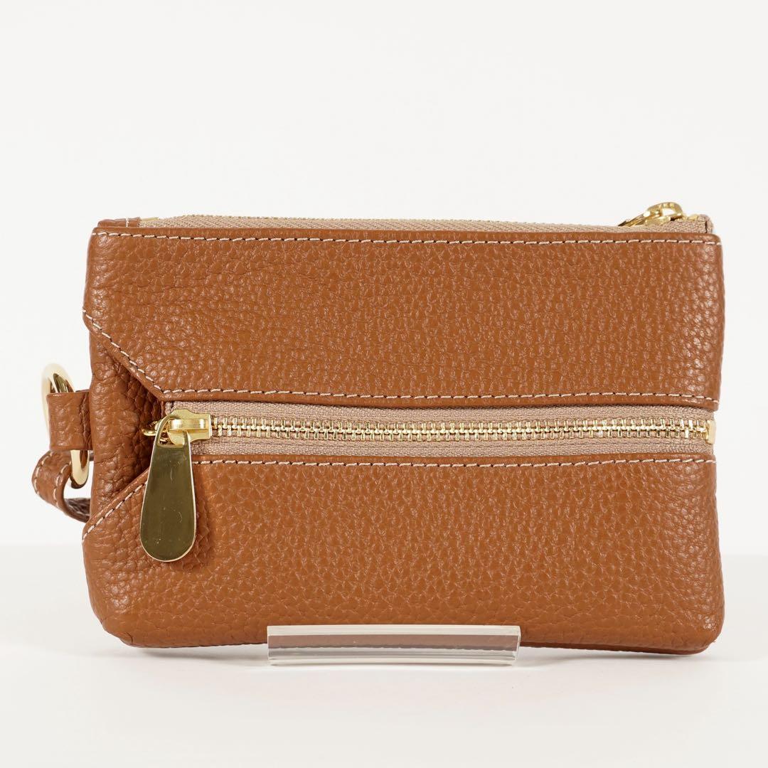 【極美品✨】イアンヌ　シャルル　ポーチ　ゴールドプレート　シボ　レザー　ブラウン