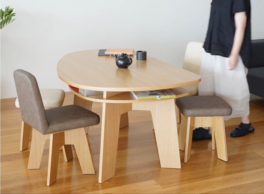 SHUNO 変形ダイニングテーブル 150cm ナチュラル