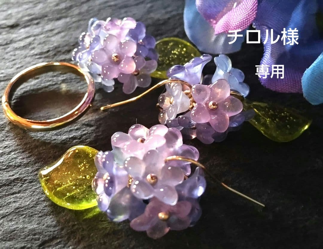 チロル様 紫陽花ピアス&リング、白のお花のネックレス、ブレス、フープピアス G