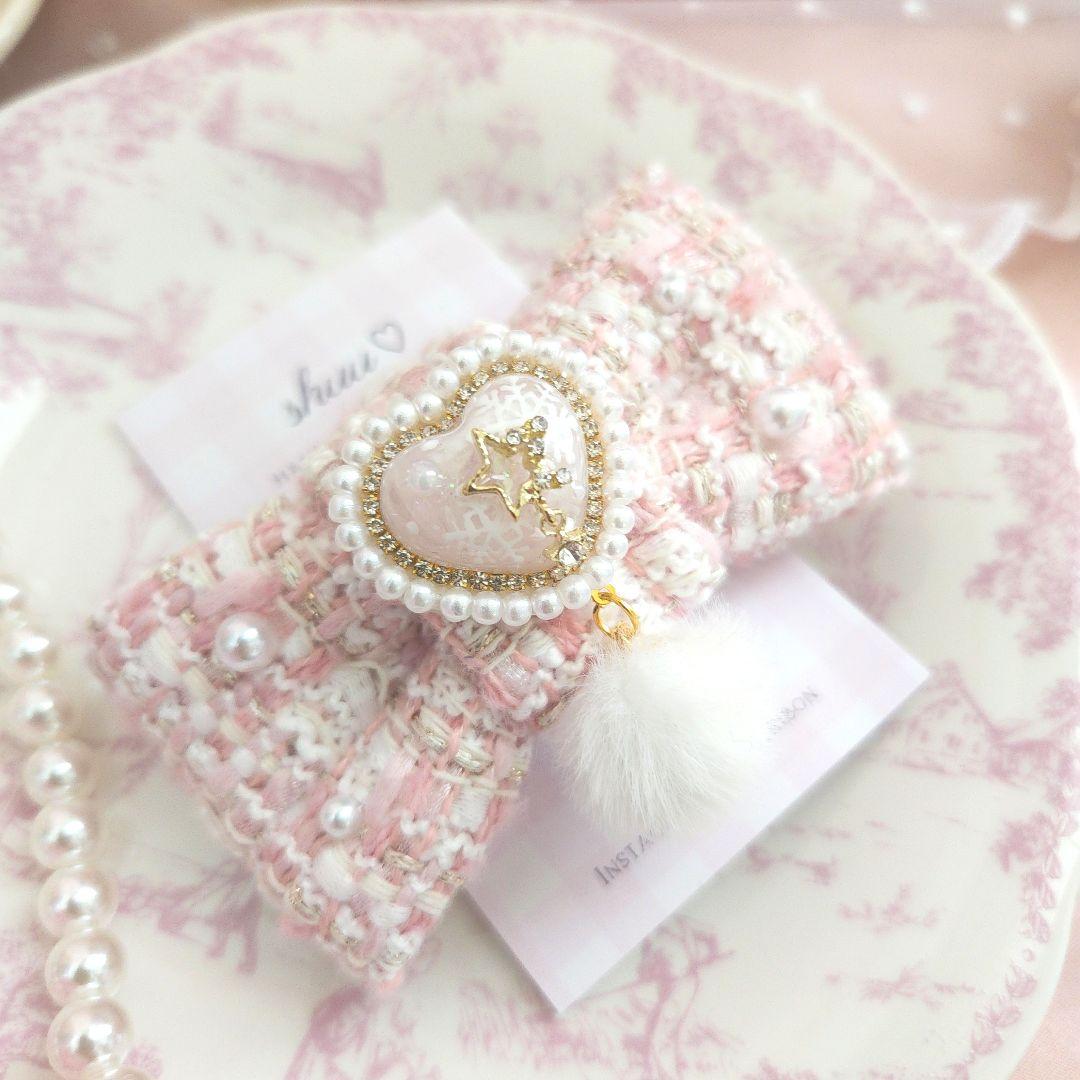 ノゾミ様handmade♡雪の結晶&星カボション ツイードリボンヘアクリップ