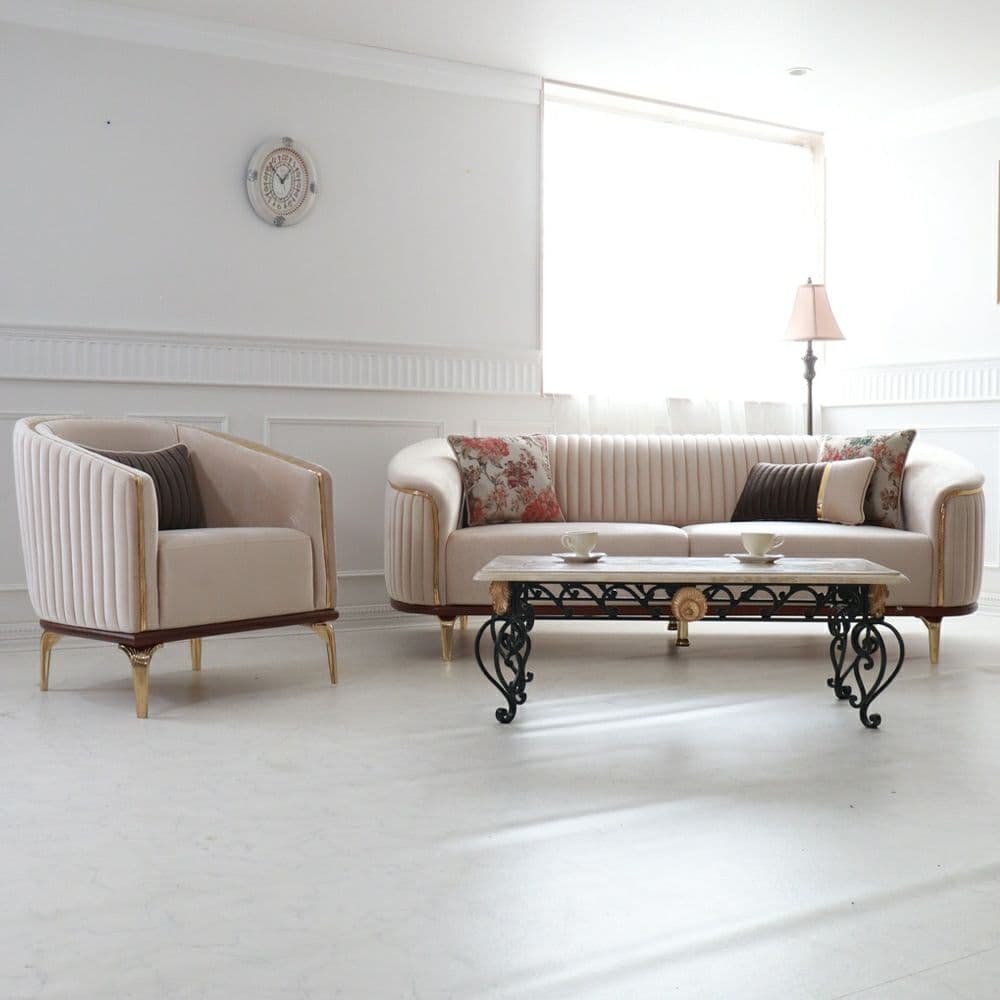 要問合わせ♥️海外ホテル風♥️上品　シングルソファー　ベージュ　ゴールド　金運