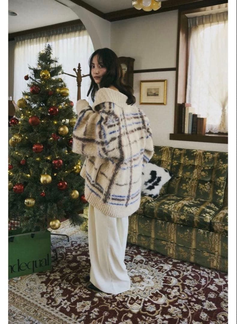 トップス andequal checked pattern knit