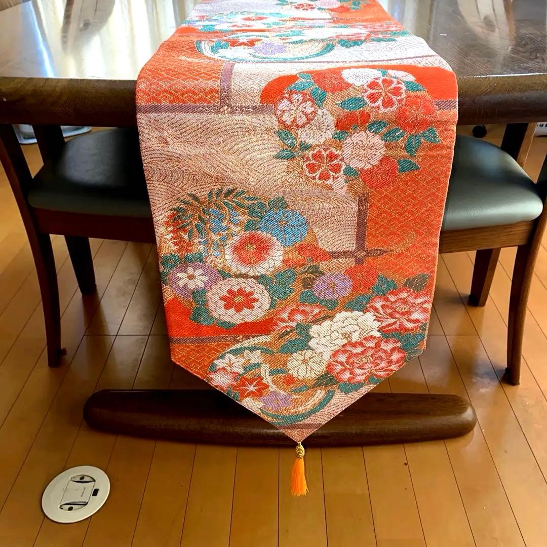 テーブルランナー　本佐賀錦　花丸　帯リメイク　正絹　長長尺