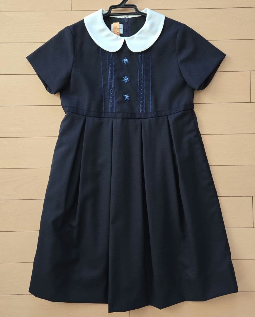 ファミリア　ネイビー 半袖ワンピース お受験 白洋舍クリーニング済