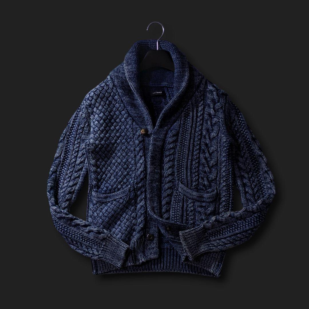 1piu1uguale3 ケーブルニットショールカラーカーディガン　カシミヤ混