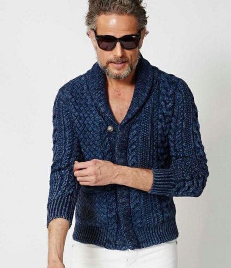 1piu1uguale3 ケーブルニットショールカラーカーディガン　カシミヤ混