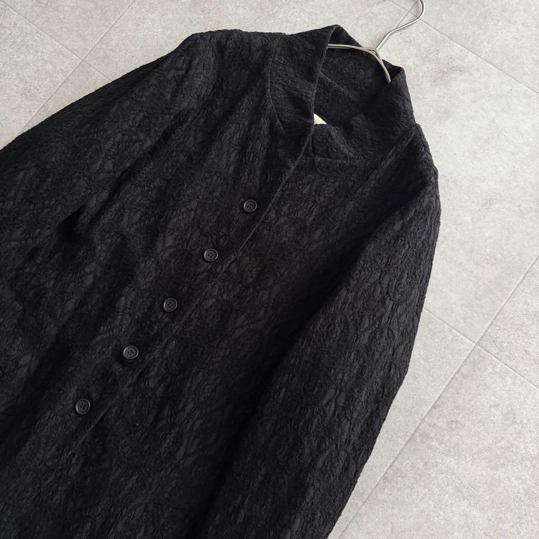 萌 　ロングコート　アシンメトリー　黒　M-L　マオカラ―　ジャガード