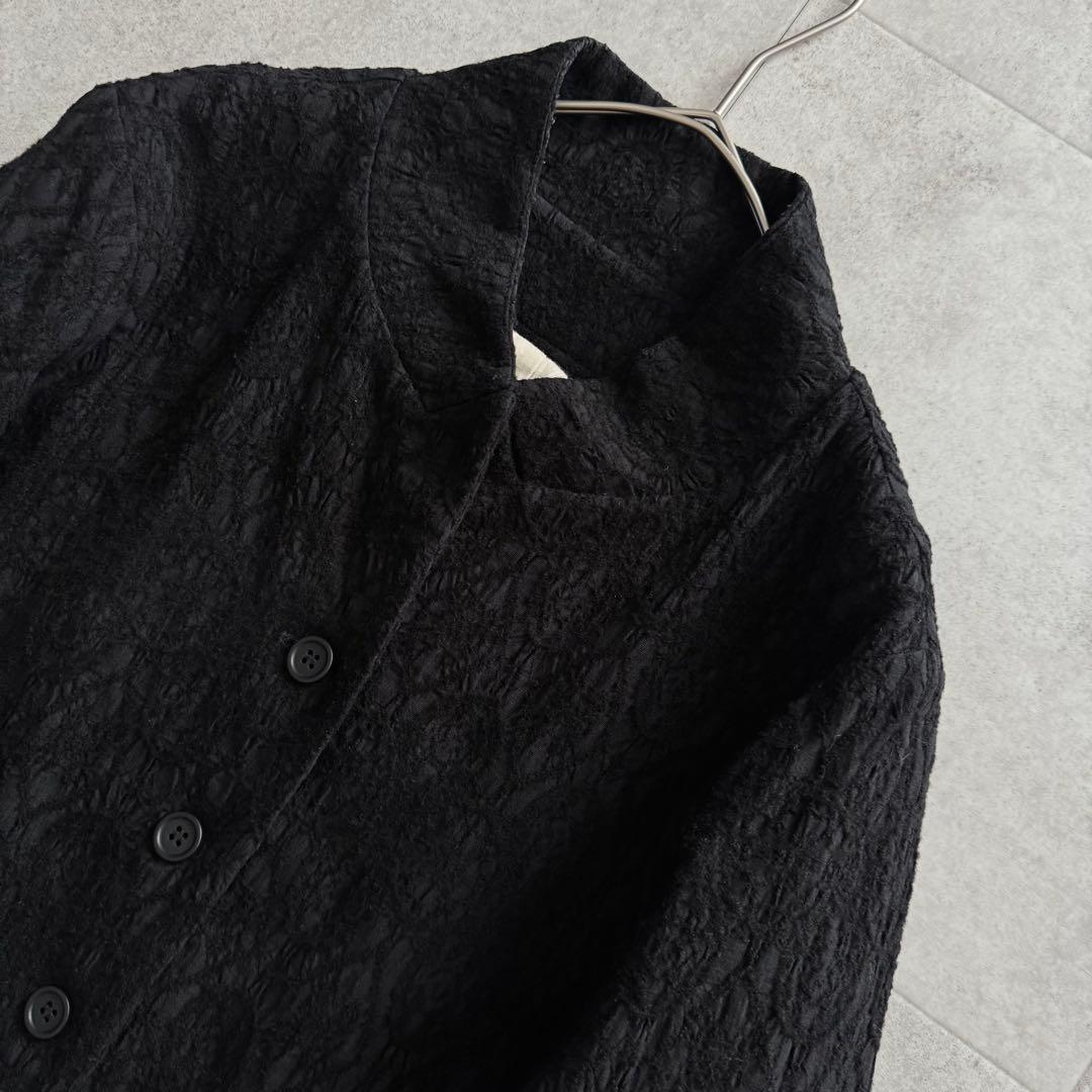 萌 　ロングコート　アシンメトリー　黒　M-L　マオカラ―　ジャガード