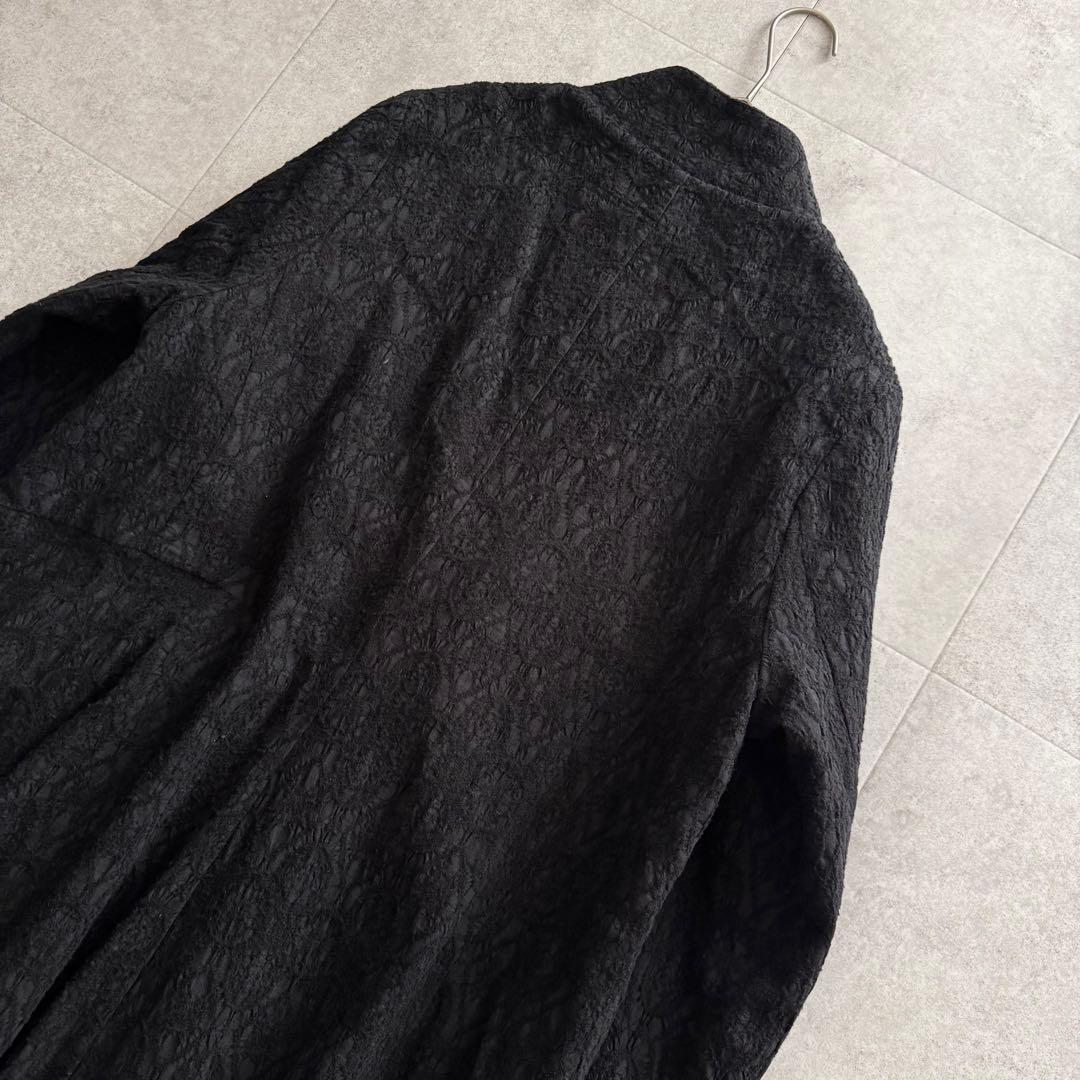 萌 　ロングコート　アシンメトリー　黒　M-L　マオカラ―　ジャガード