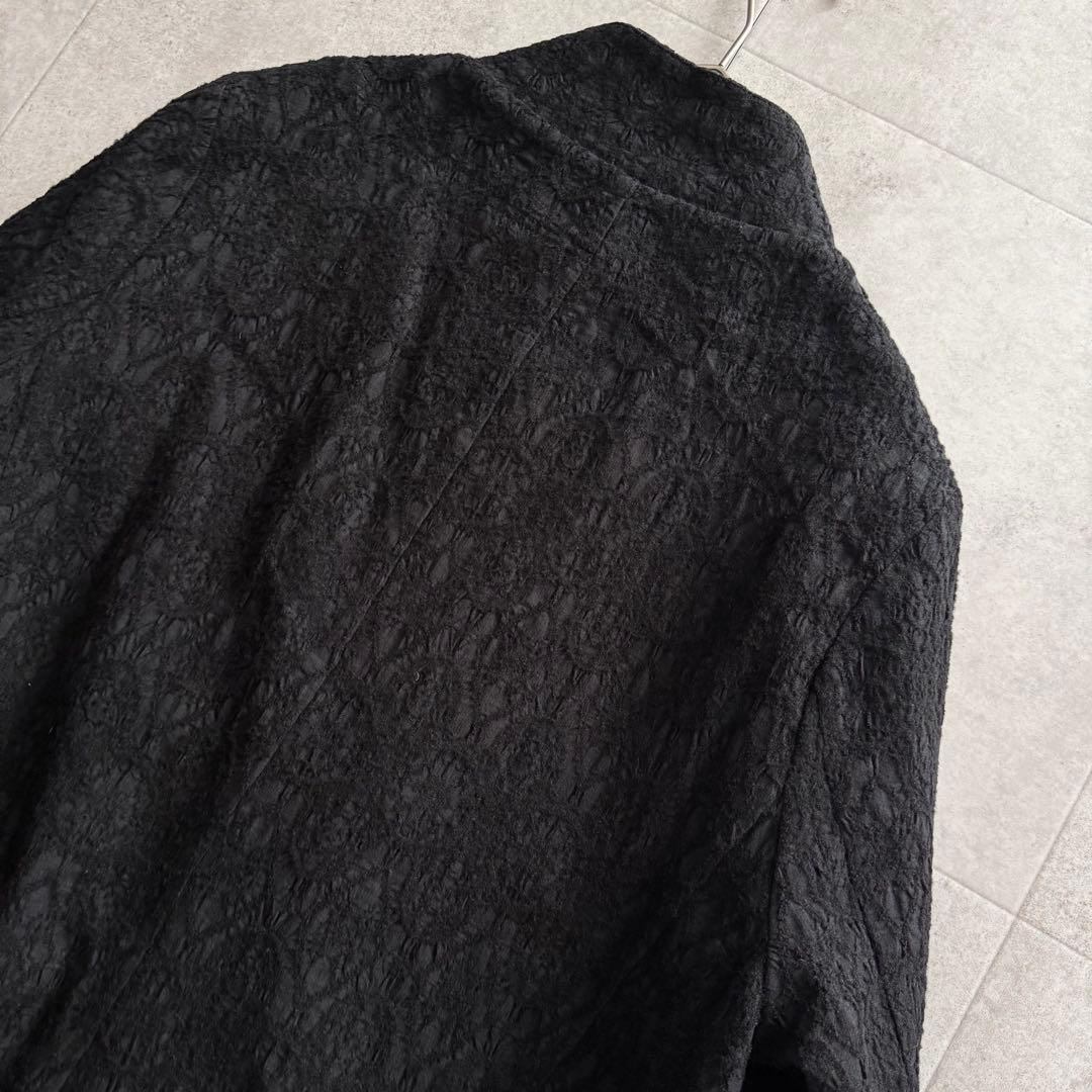 萌 　ロングコート　アシンメトリー　黒　M-L　マオカラ―　ジャガード