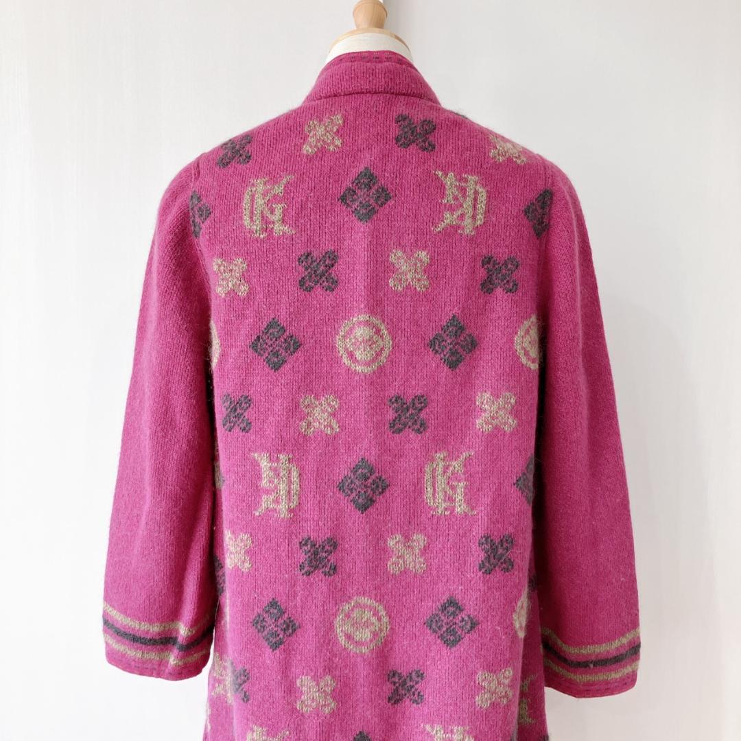 【美品】　伊太利屋 GK　総柄モヘアウールブレンドロングカーディガンパープル